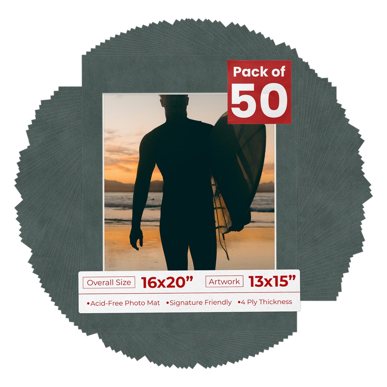 Dark Grey Suede Mat Board for 16x20 Frames - Fits 13x15 Photos